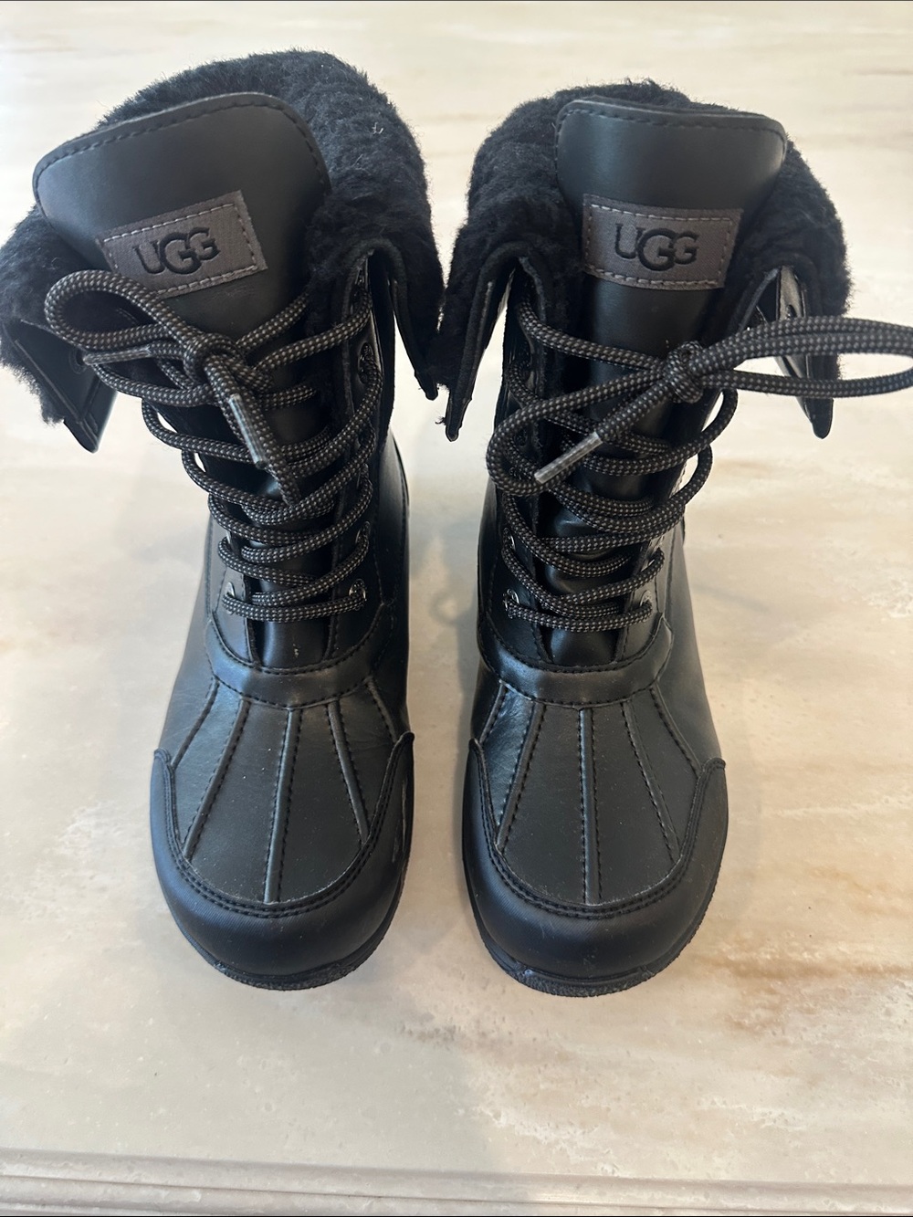 Kids UGG Black Lace-Up Shearling-Trim Boots worn once